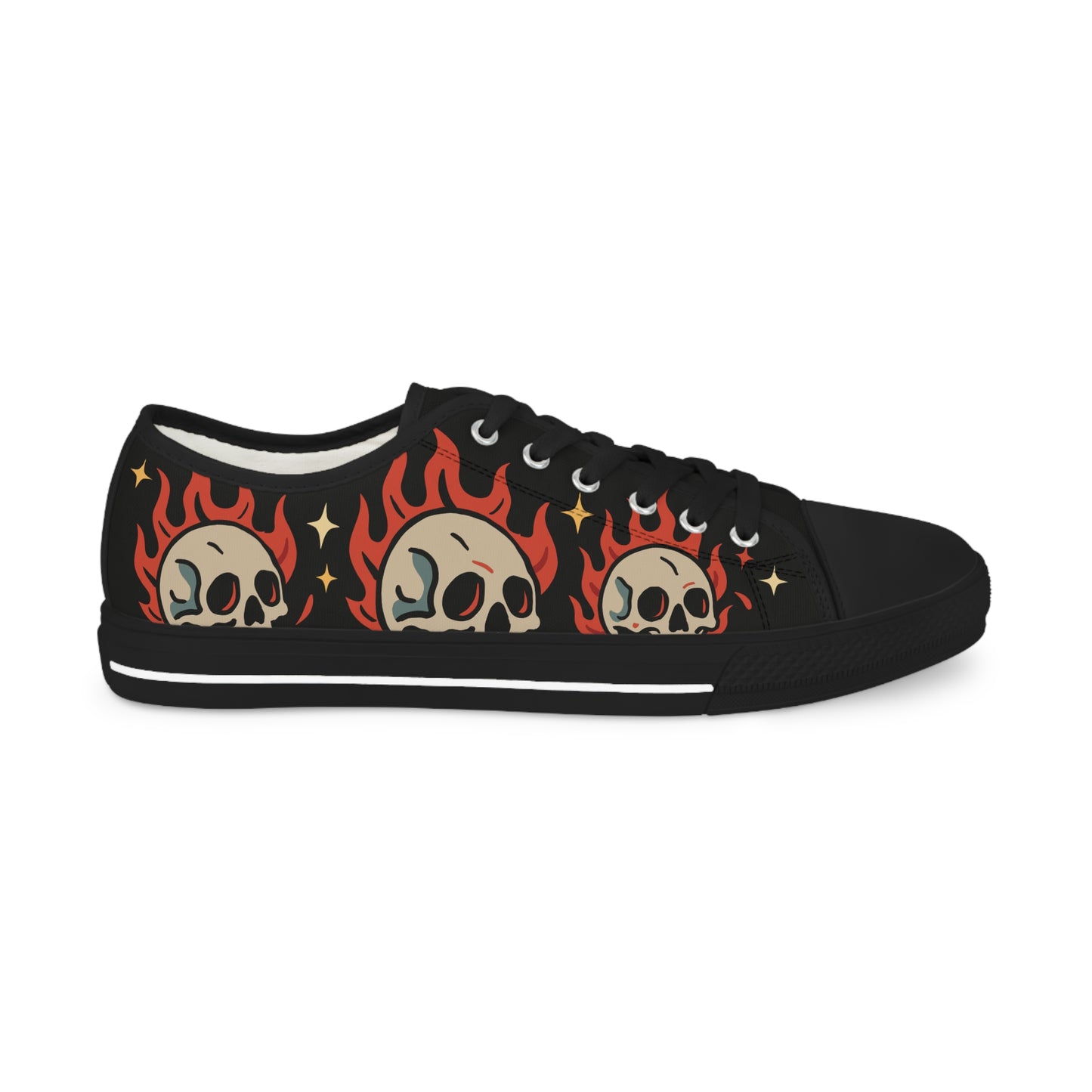 Crâne en feu Oldschool - Baskets basses HOMME (noir ou blanc)