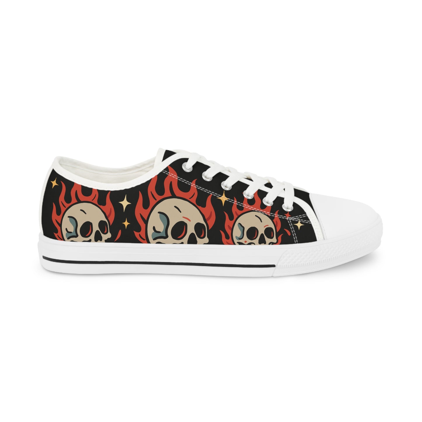 Crâne en feu Oldschool - Baskets basses HOMME (noir ou blanc)