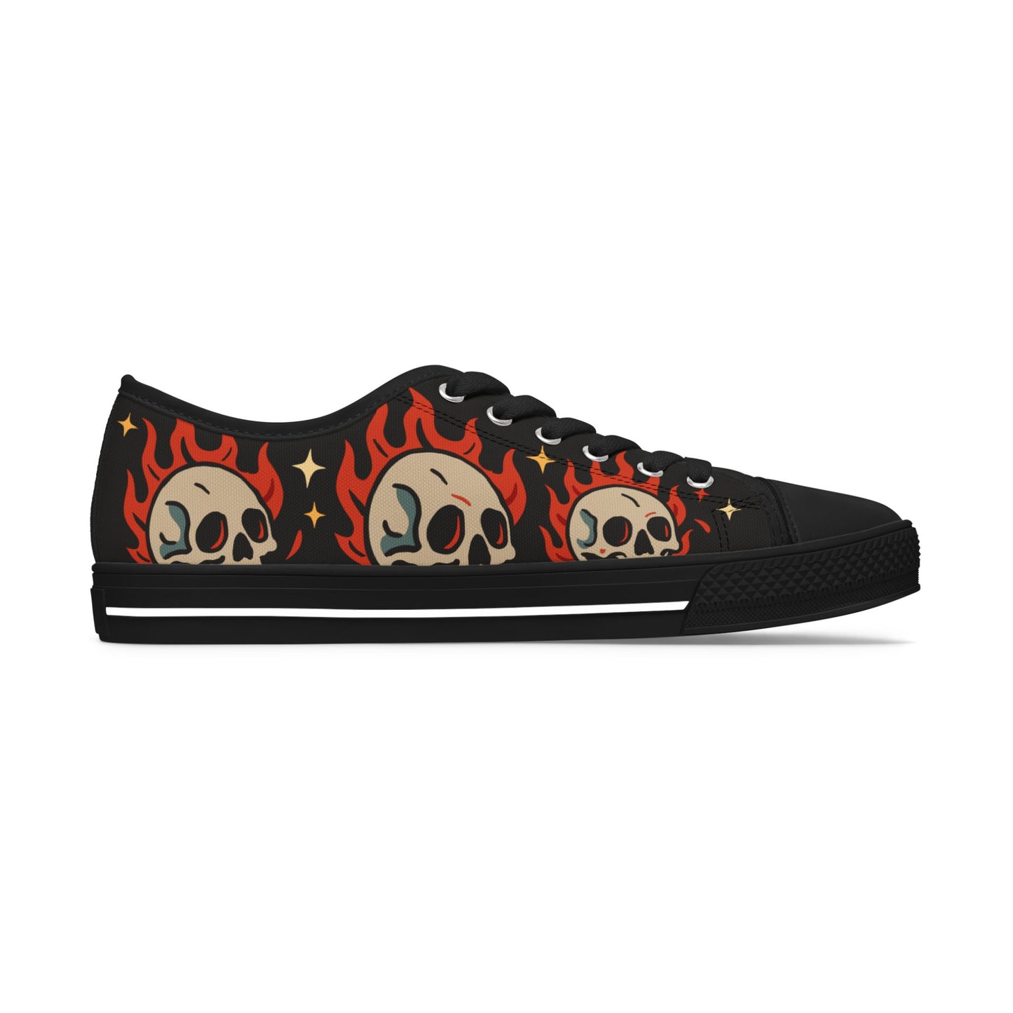 Oldschool Fire Skull - WOMEN'S Low-Top Sneakers (Black or White)