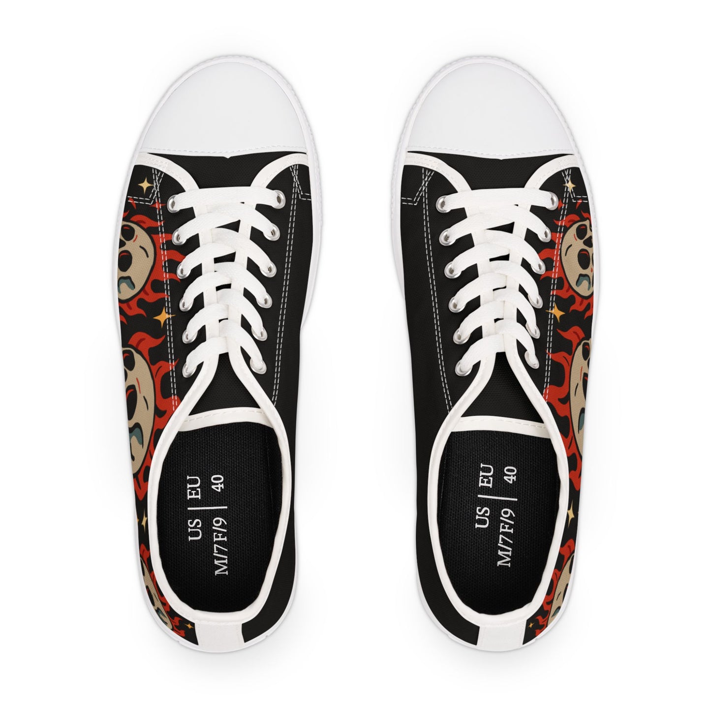 Oldschool Fire Skull - WOMEN'S Low-Top Sneakers (Black or White)