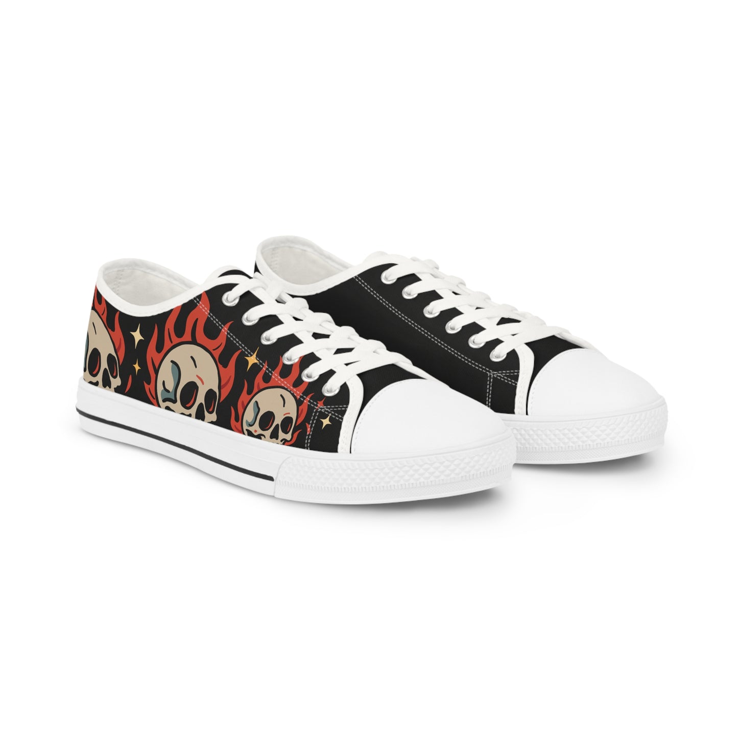 Crâne en feu Oldschool - Baskets basses HOMME (noir ou blanc)