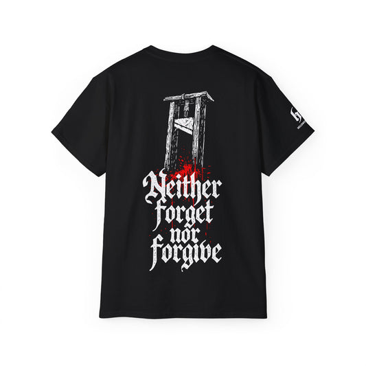 Guillotine & Calligraphie Gothique : "Neither Forget Nor Forgive" - T-shirt unisexe