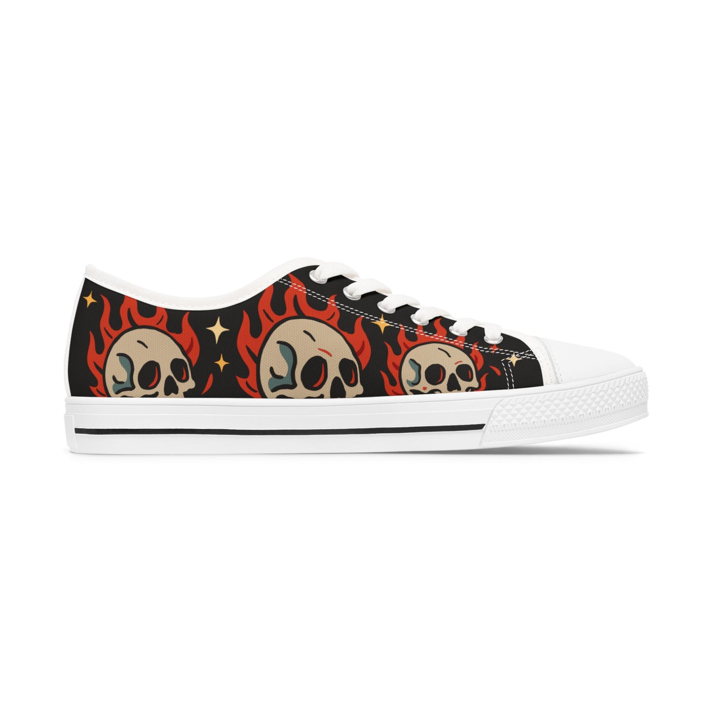 Oldschool Fire Skull - WOMEN'S Low-Top Sneakers (Black or White)