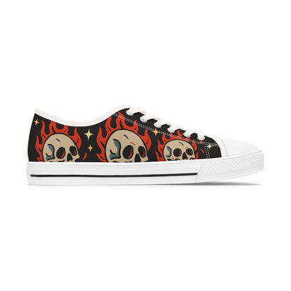 Oldschool Fire Skull - WOMEN'S Low-Top Sneakers (Black or White)