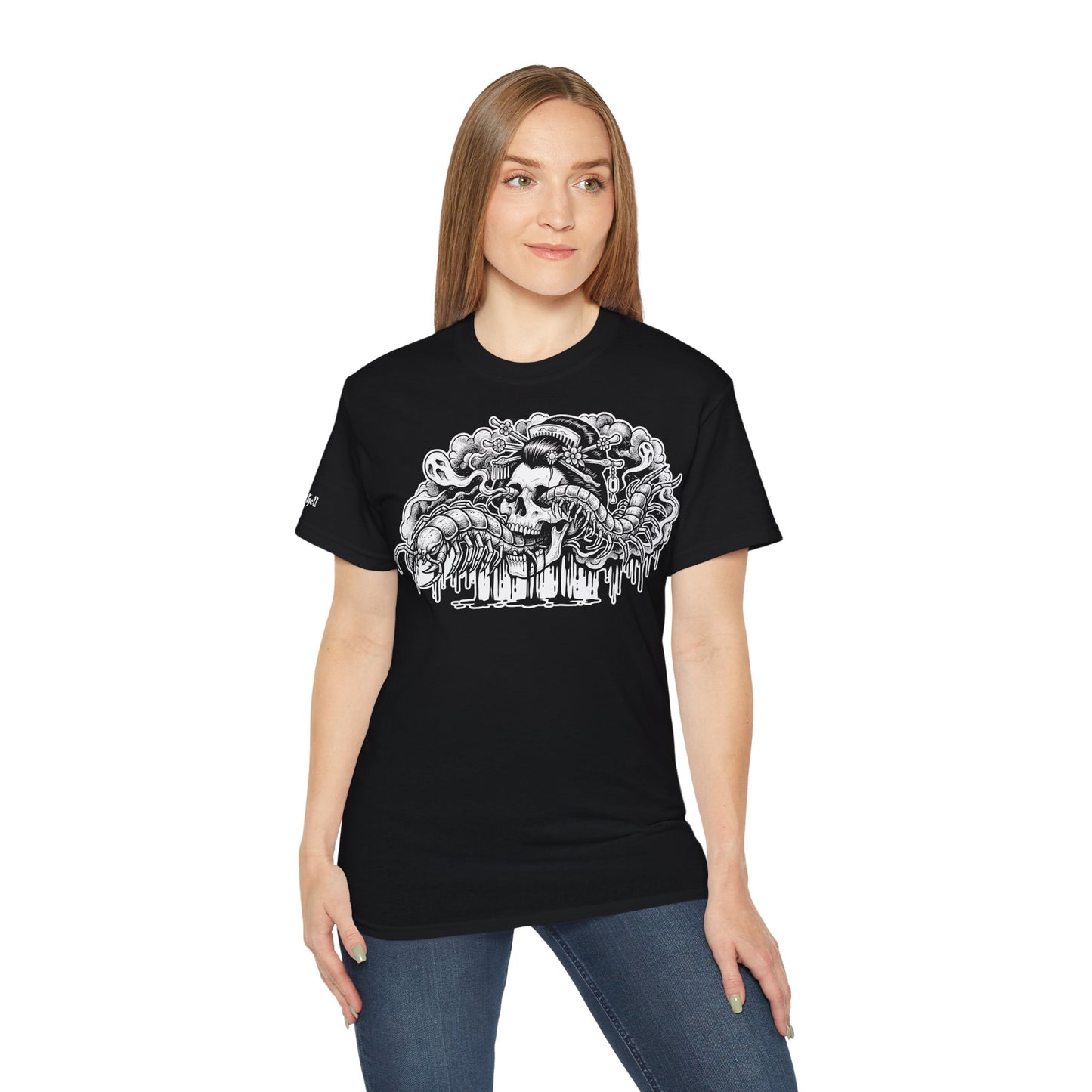 Illustratie Geisha Schedel en Mukade Duizendpoot: Japanse Irezumi Tattoo - Unisex T-shirt