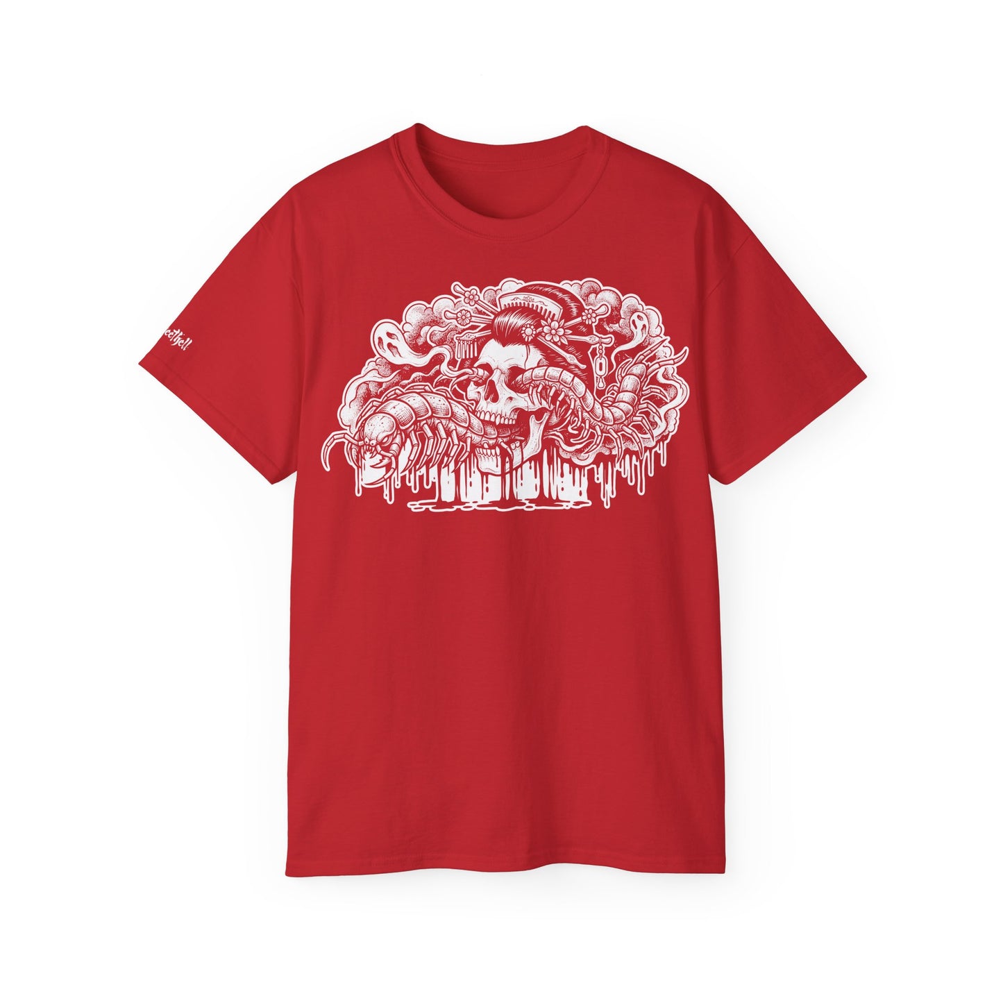 Illustratie Geisha Schedel en Mukade Duizendpoot: Japanse Irezumi Tattoo - Unisex T-shirt