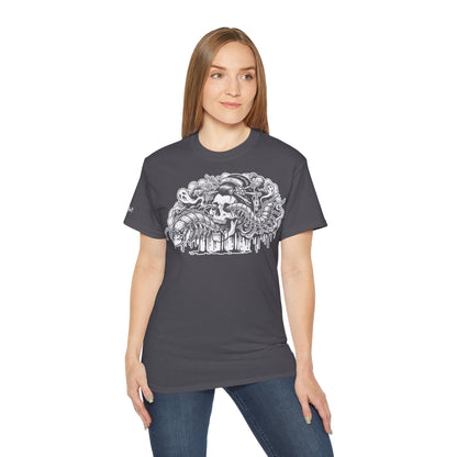 Illustratie Geisha Schedel en Mukade Duizendpoot: Japanse Irezumi Tattoo - Unisex T-shirt