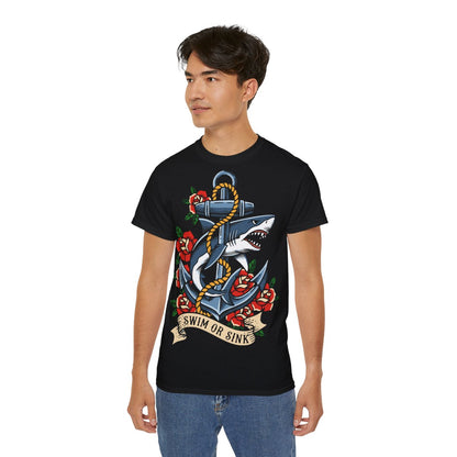 Swim or Sink Anchor and Shark Tattoo Flash - Unisex T-shirt