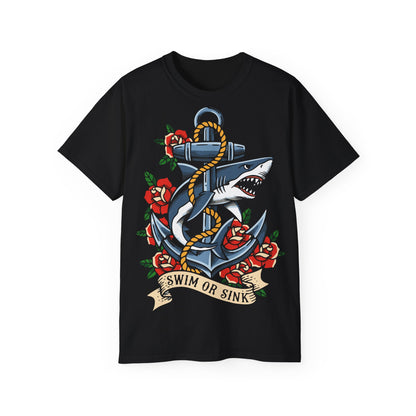 Swim or Sink Anchor and Shark Tattoo Flash - Unisex T-shirt
