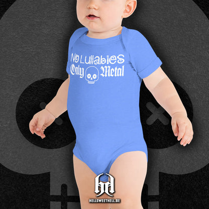 No Lullabies, Only Metal Logo White - Baby &amp; Toddler Short Sleeve Bodysuit