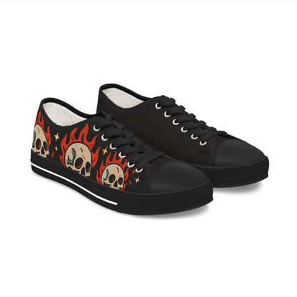 Oldschool Fire Skull - WOMEN'S Low-Top Sneakers (Black or White)