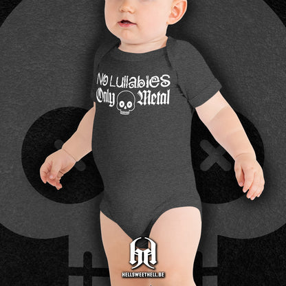 No Lullabies, Only Metal Logo White - Baby &amp; Toddler Short Sleeve Bodysuit