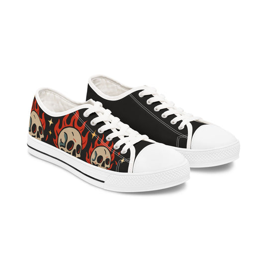 Oldschool Fire Skull - WOMEN'S Low-Top Sneakers (Black or White)