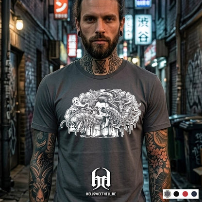 Illustratie Geisha Schedel en Mukade Duizendpoot: Japanse Irezumi Tattoo - Unisex T-shirt